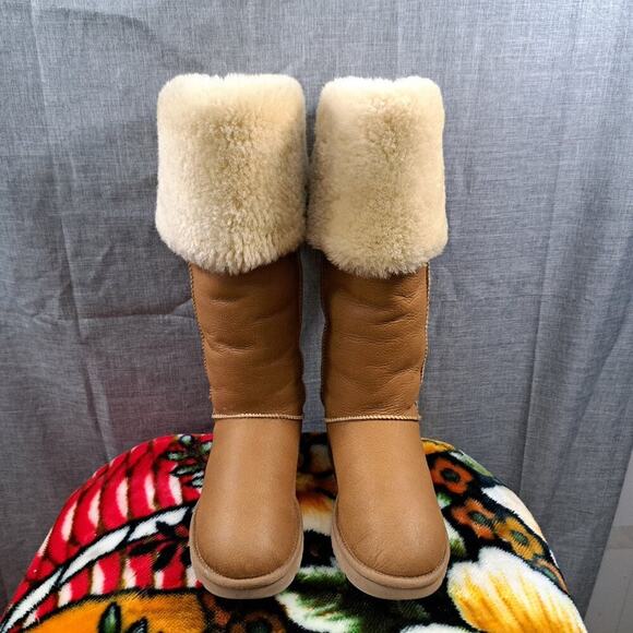 UGG AUSTRALIA DEVANDRA TALL BOOT 1008850 WOMEN SIZE 9 WALNUT BROWN LEATHER - Picture 5 of 16